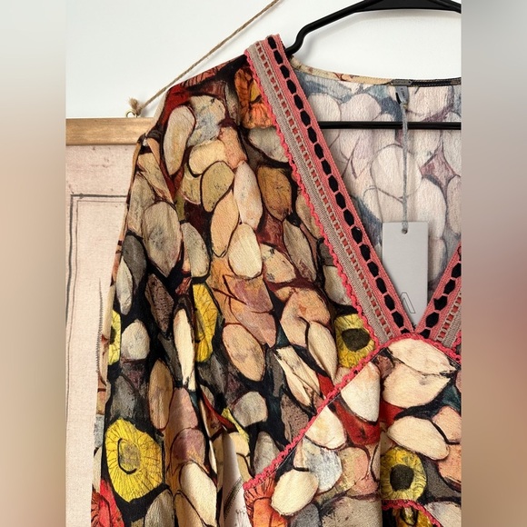 NWT Bl^nk Anthropologie Henslowe Embroidered Velvet Top Blouse Brown Multi XS - Picture 3 of 14